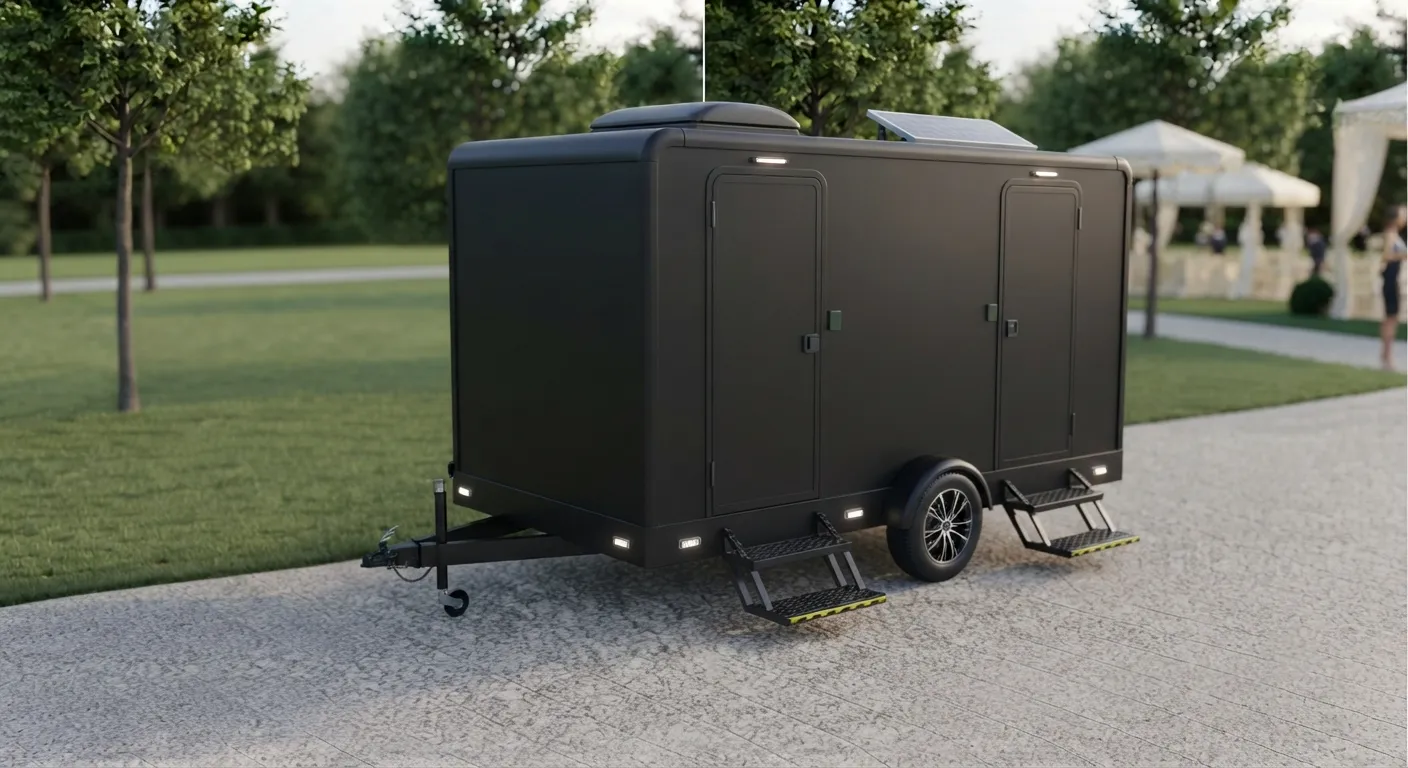 2 stall restroom trailer from our Bolingbrook fleet