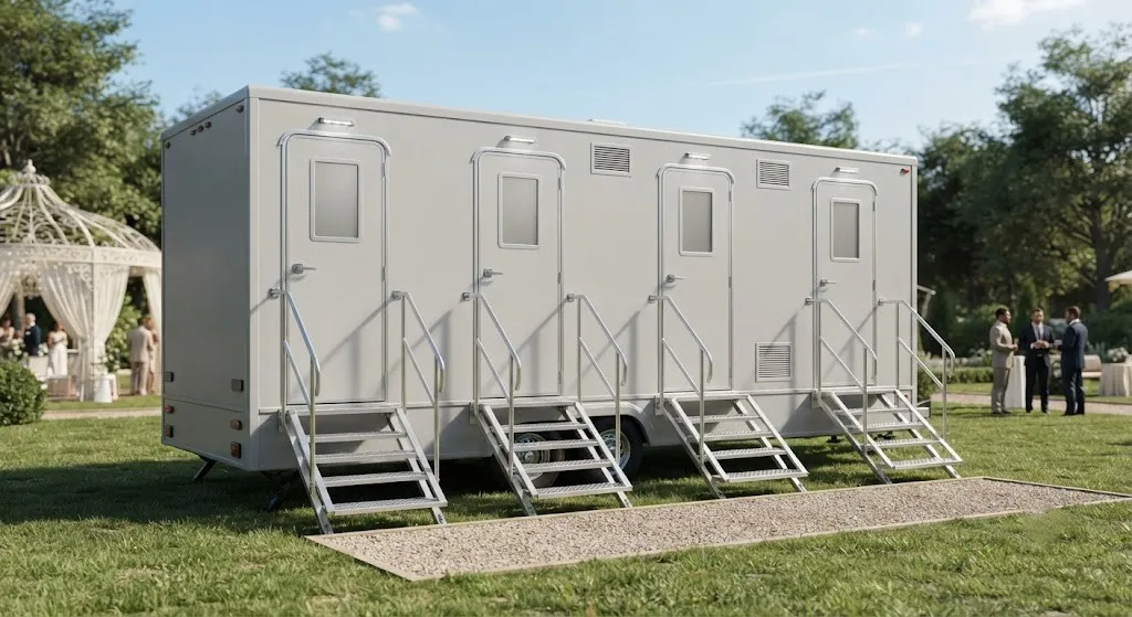 4 stall restroom trailer from our Bolingbrook fleet