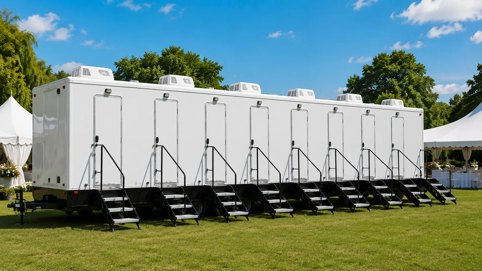8 stall restroom trailer from our Bolingbrook fleet